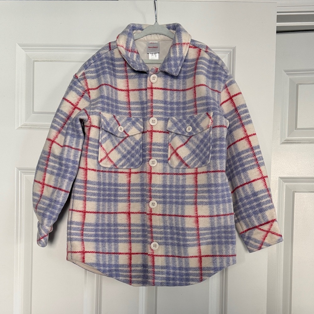Hanna Andersson Shirt Jacket Blue and Red Plaid Kids Button Down Shacket Size 8